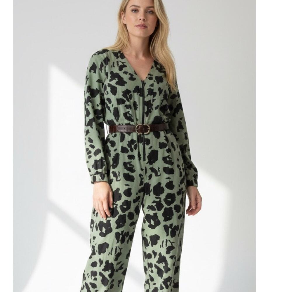 Asos sage green and black abstract print jumpsuit